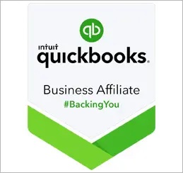 A badge that says, " intuit quickbooks business affiliate # backing you ".
